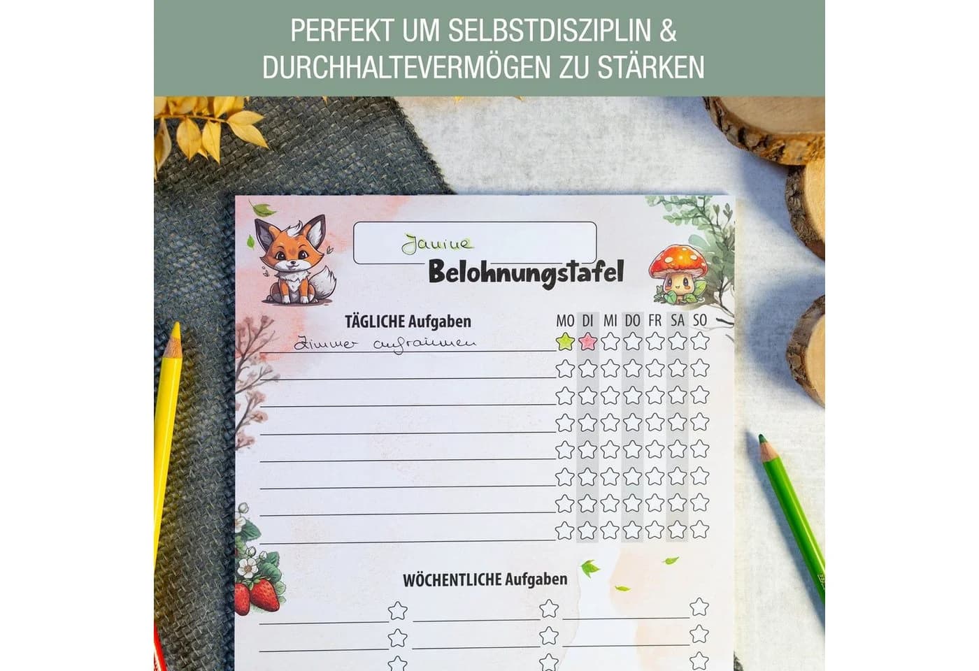 TOBJA Belohnungstafel A4 Notizblock mit Waldtieren-Motiv - Bild 4