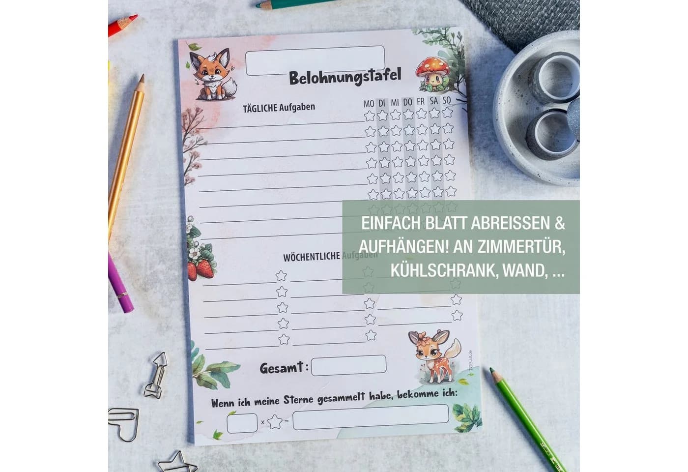 TOBJA Belohnungstafel A4 Notizblock mit Waldtieren-Motiv - Bild 5