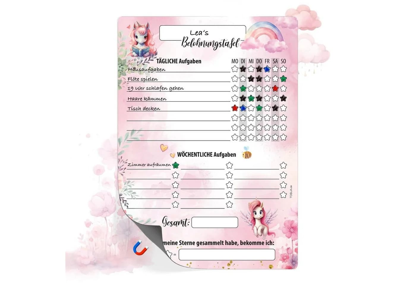 TOBJA Magnettafel Belohnungstafel Einhorn A4 Magnetisch Rosa - Bild 2