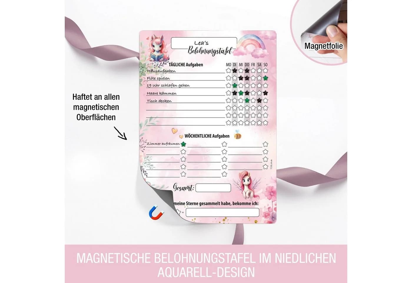 TOBJA Magnettafel Belohnungstafel Einhorn A4 Magnetisch Rosa - Bild 3