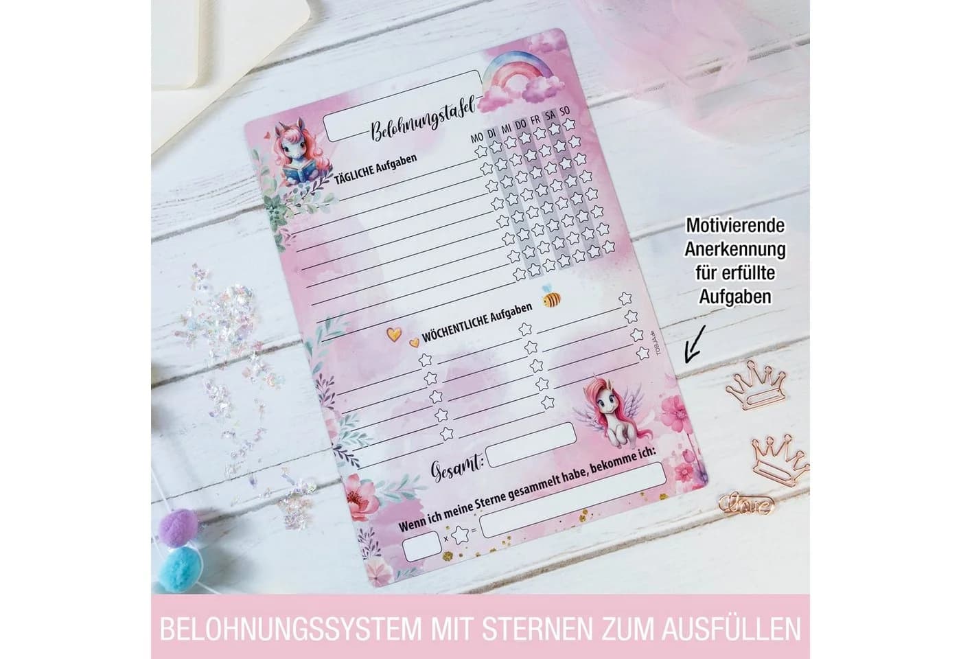 TOBJA Magnettafel Belohnungstafel Einhorn A4 Magnetisch Rosa - Bild 4