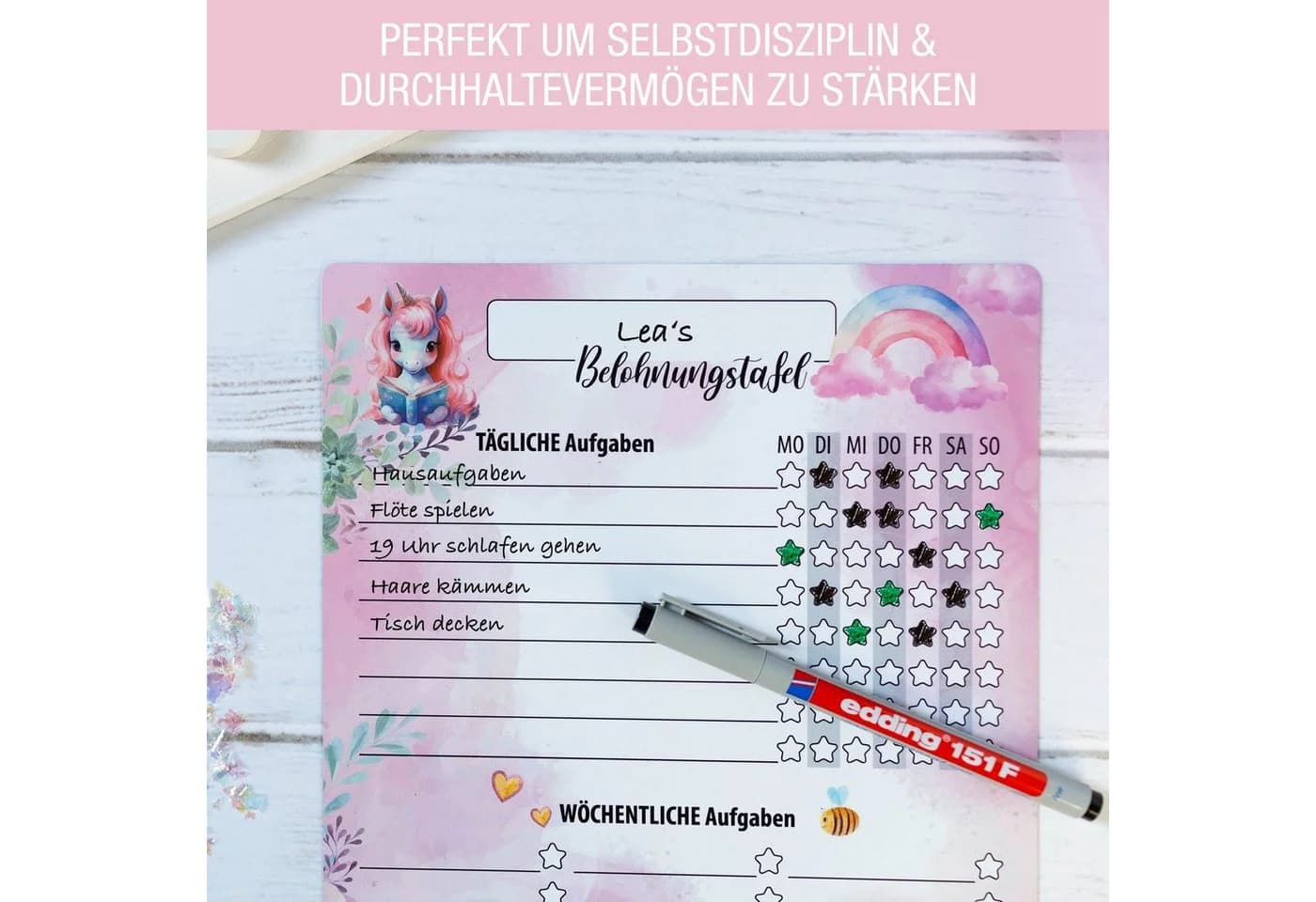 TOBJA Magnettafel Belohnungstafel Einhorn A4 Magnetisch Rosa - Bild 5