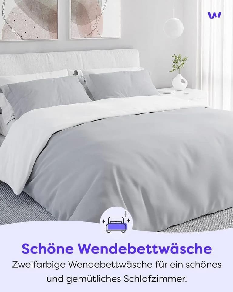 Wolkenfeld Allergiker Bettwäsche Hellgrau Weiß Microfaser Wendebettbezug - Bild 3