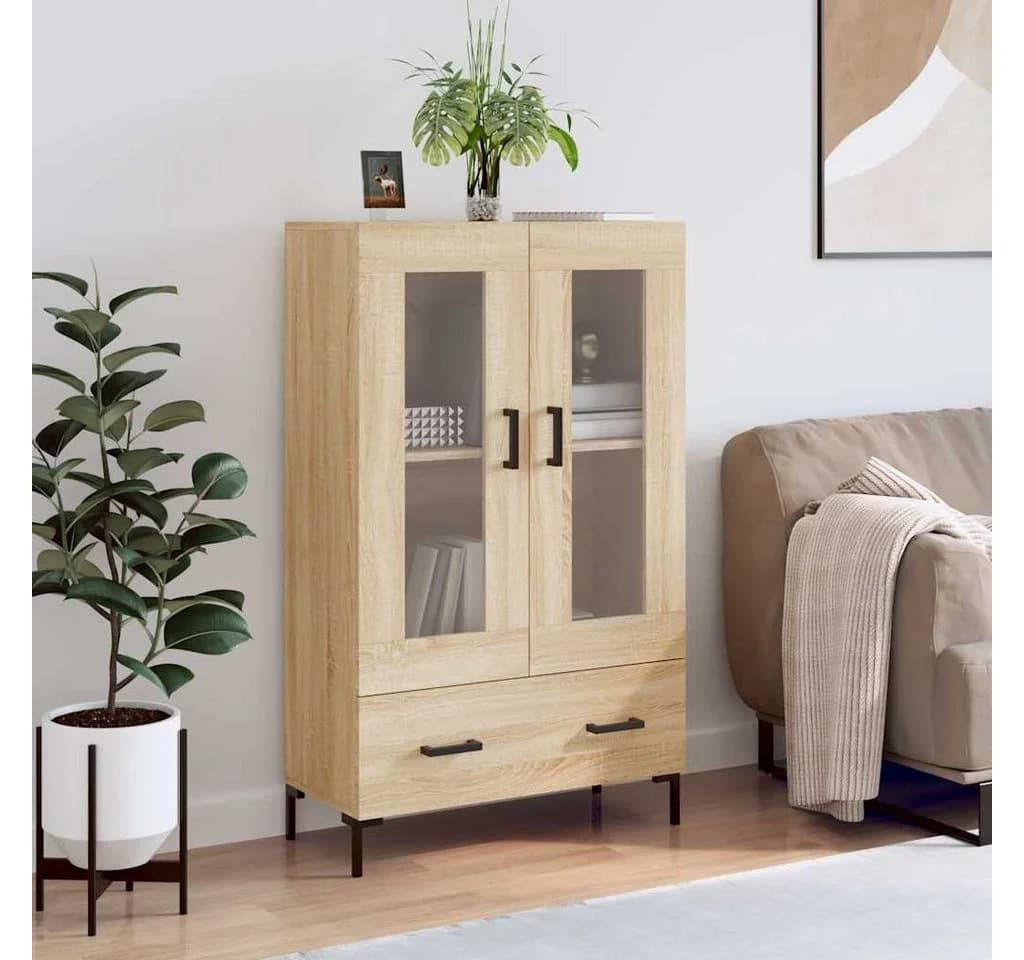 vidaXL Highboard Sonoma-Eiche mit Metallbeinen und Glastüren