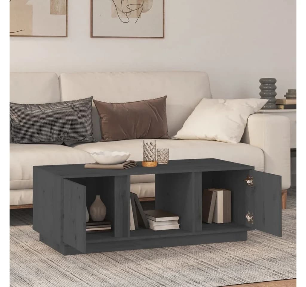 vidaXL Couchtisch Grau 110x50x40 cm Massivholz Kiefer - Bild 3