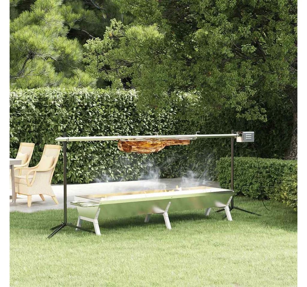 vidaXL Grillkamin Rotisserie-Grill Automatisch Edelstahl Silber