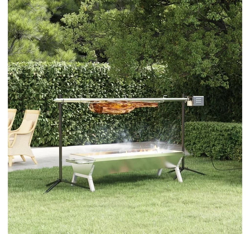 vidaXL Grillkamin Automatischer Grillspieß Edelstahl Silber