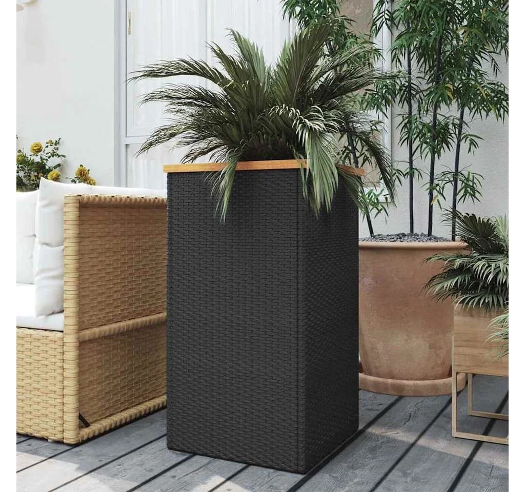 vidaXL Pflanzkübel Schwarz PE-Rattan 40x40x80 cm