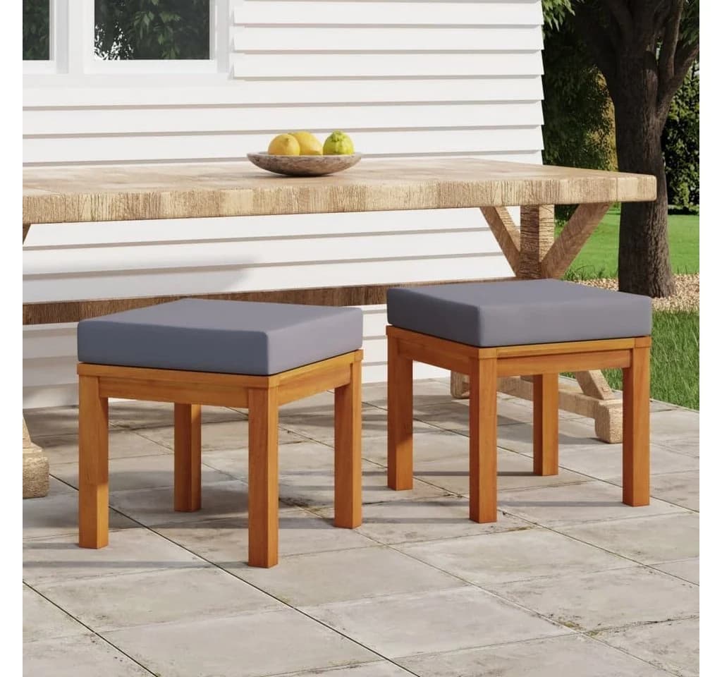 vidaXL Gartenhocker mit Kissen 2er Set Grau Massivholz