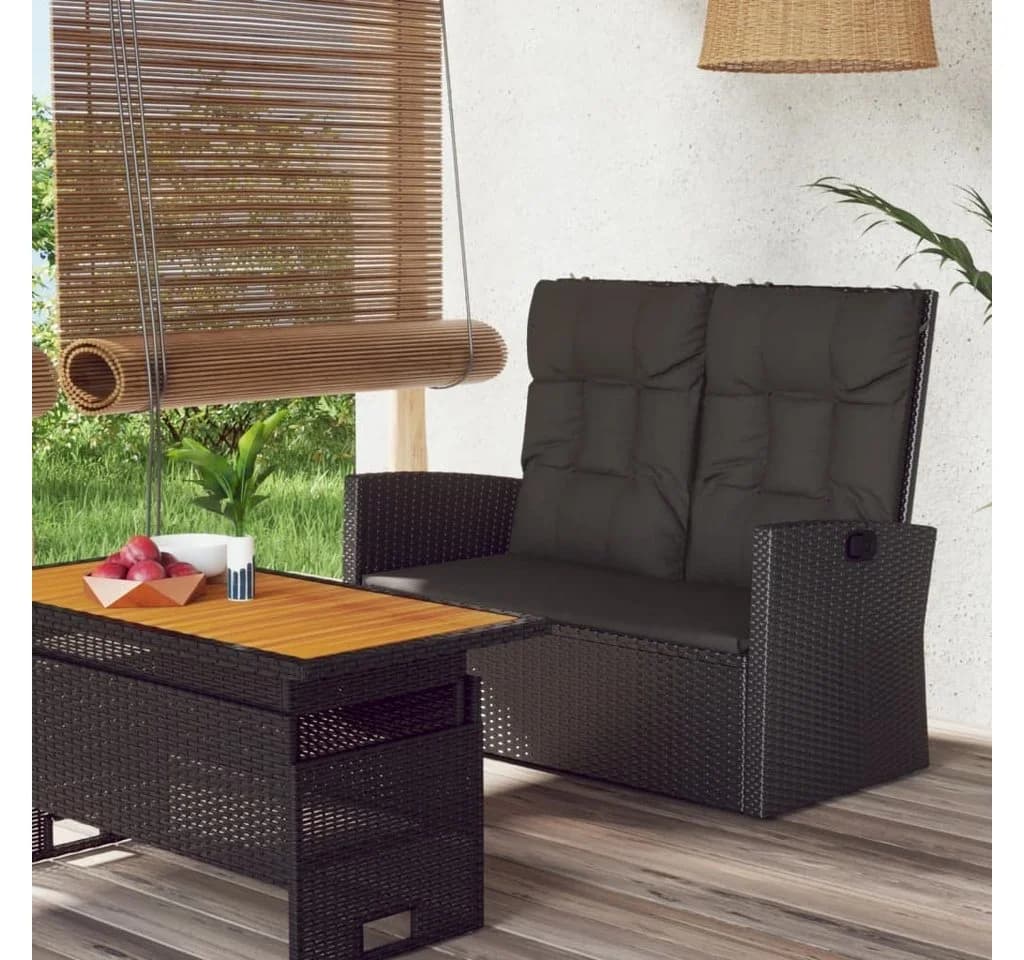 vidaXL Gartenbank Schwarz Poly Rattan mit Liegefunktion