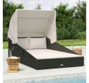vidaXL Gartenliege mit Faltdach Schwarz PE-Rattan Bild 1