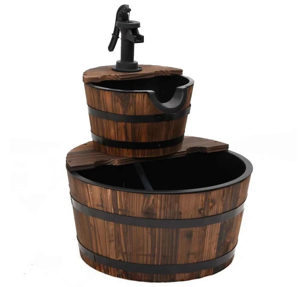 vidaXL Wasserfall Gartenbrunnen mit Pumpe Massivholz Tanne Braun - Bild 2