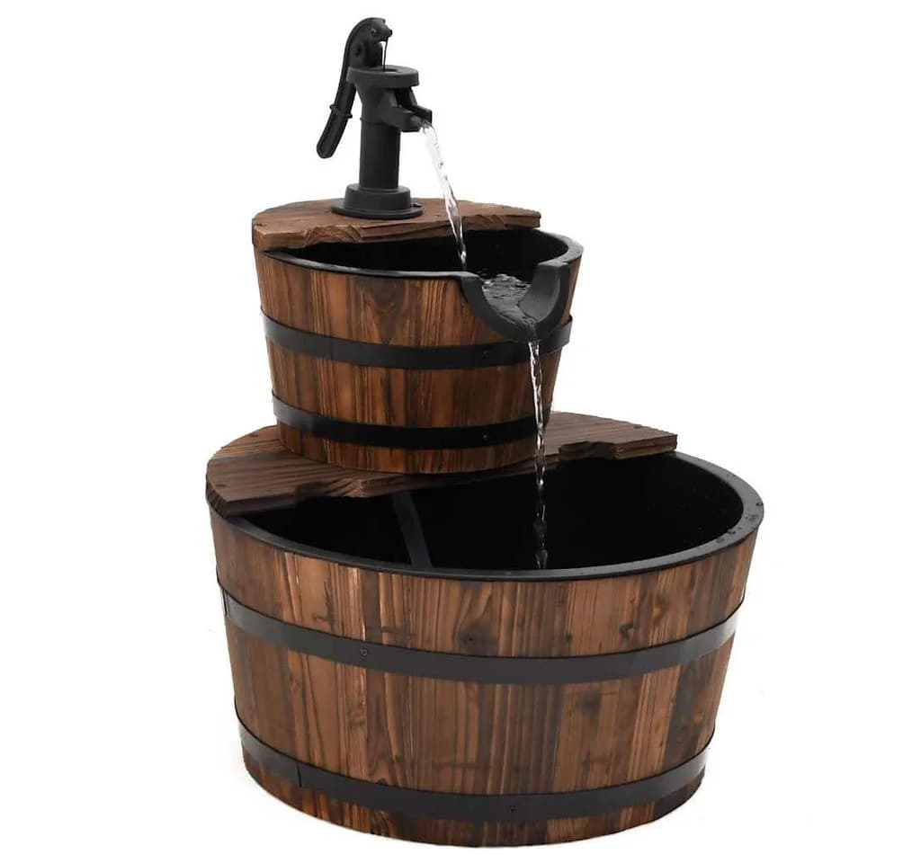 vidaXL Wasserfall Gartenbrunnen mit Pumpe Massivholz Tanne Braun - Bild 3