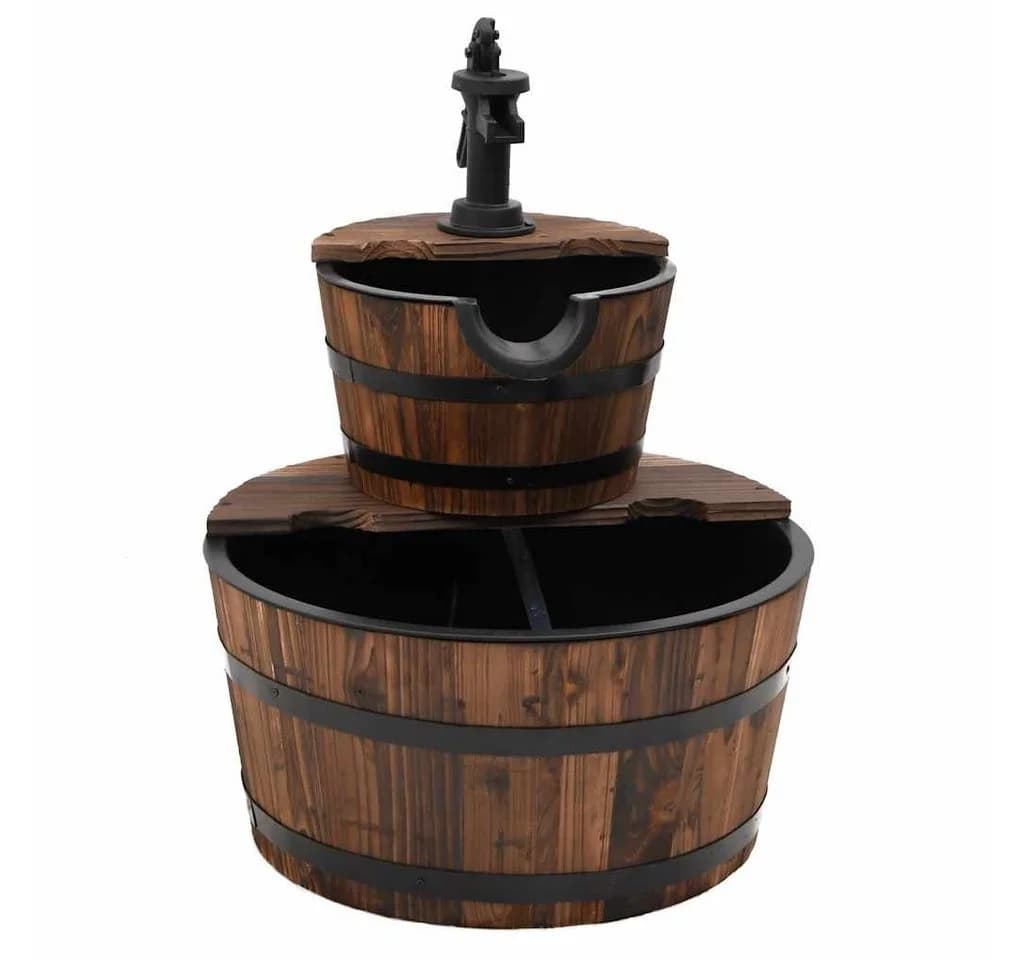 vidaXL Wasserfall Gartenbrunnen mit Pumpe Massivholz Tanne Braun - Bild 4