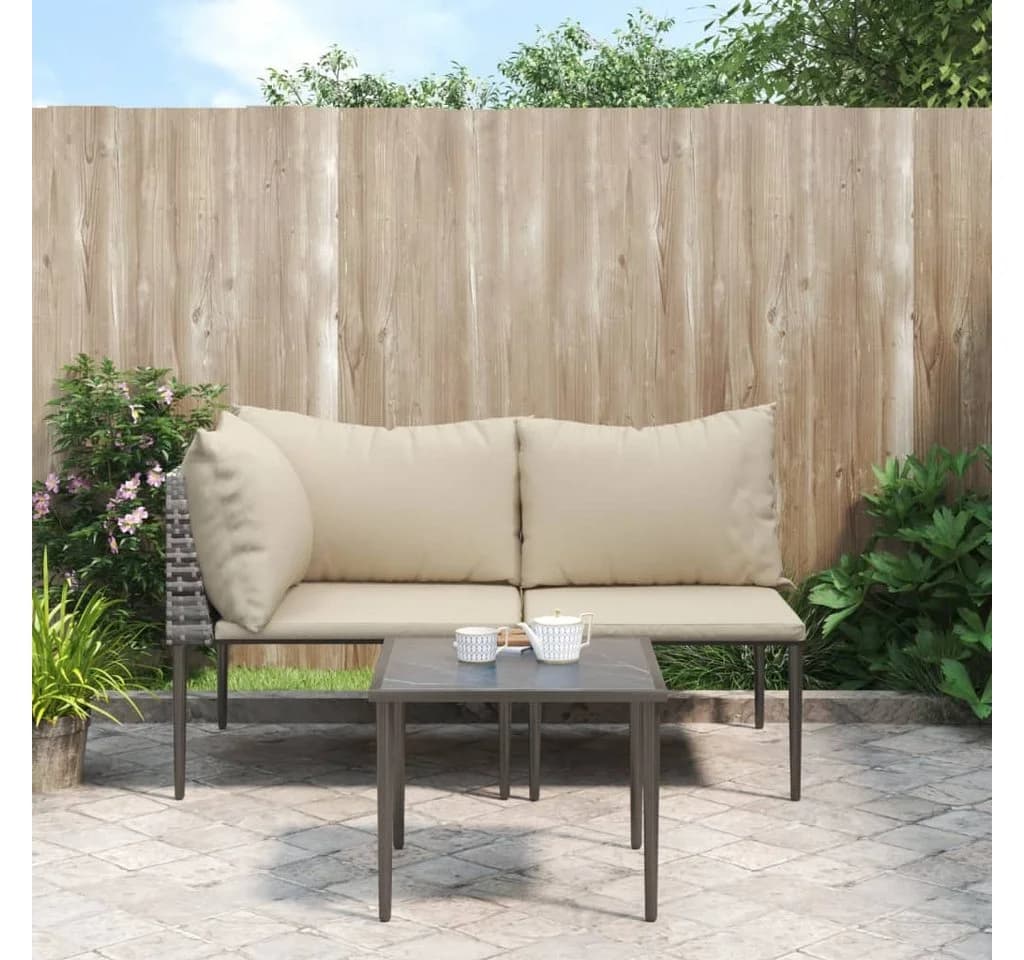 vidaXL Gartenlounge-Set 3-tlg. Grau Poly Rattan mit Kissen