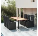 vidaXL Garten-Essgruppe 7-tlg. Schwarz Poly Rattan mit Kissen Bild 1