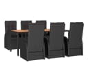 vidaXL Garten-Essgruppe 7-tlg. Schwarz Poly Rattan mit Kissen Bild 2