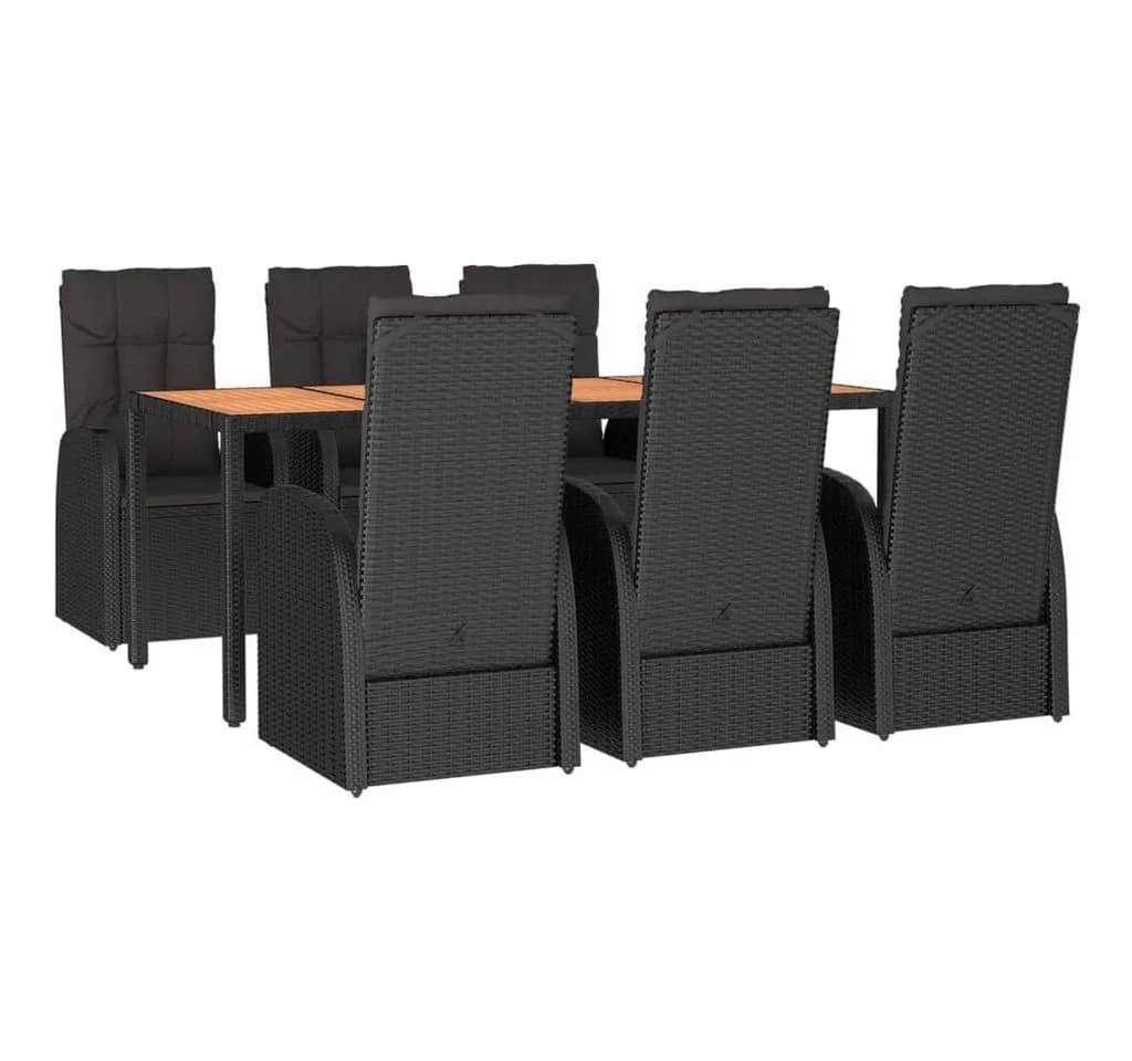 vidaXL Garten-Essgruppe 7-tlg. Schwarz Poly Rattan mit Kissen - Bild 2