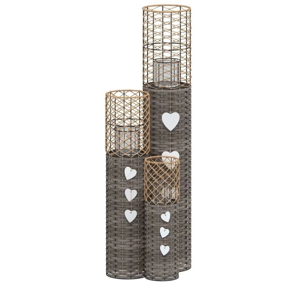vidaXL Windlicht Kerzenhalter 3 Stk Grau Korbweide - Bild 2