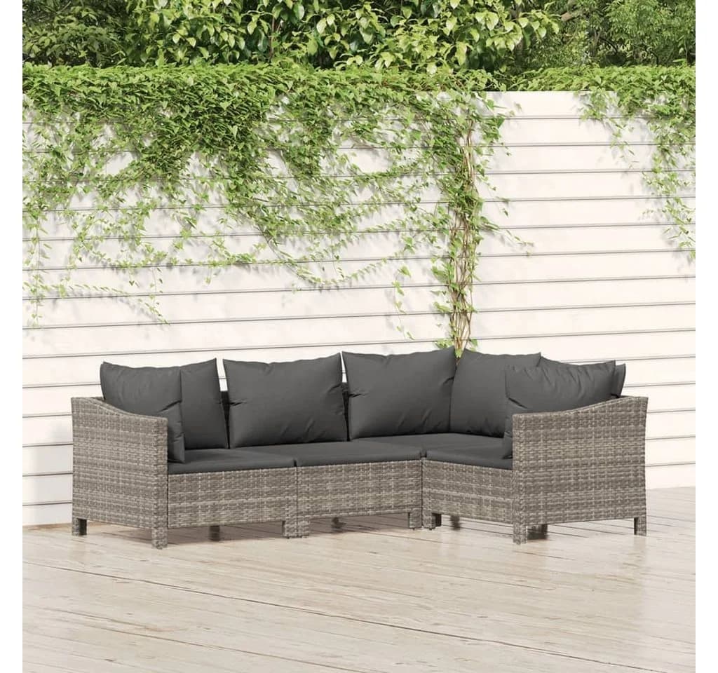 vidaXL Gartenlounge-Set 4-tlg. Grau Poly Rattan
