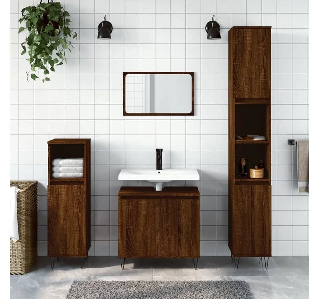 vidaXL Badschrank Braune Eichen-Optik 58x33x60 cm Holzwerkstoff