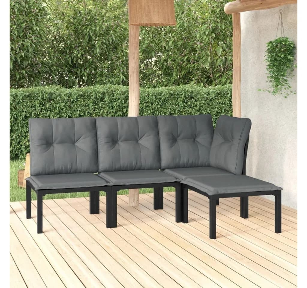 vidaXL Gartenlounge-Set 4-tlg. Schwarz Grau Poly Rattan