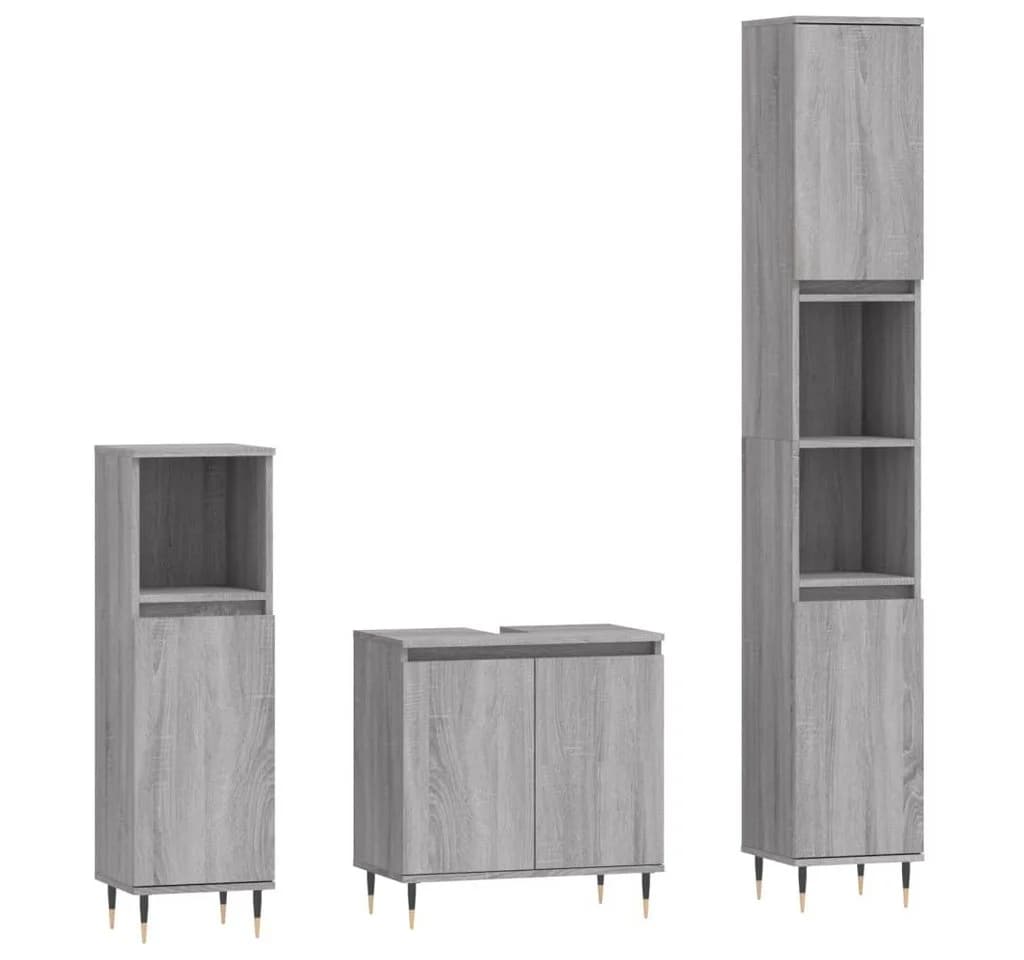 vidaXL Badezimmer-Set 3-tlg. Grau Holzwerkstoff - Bild 2