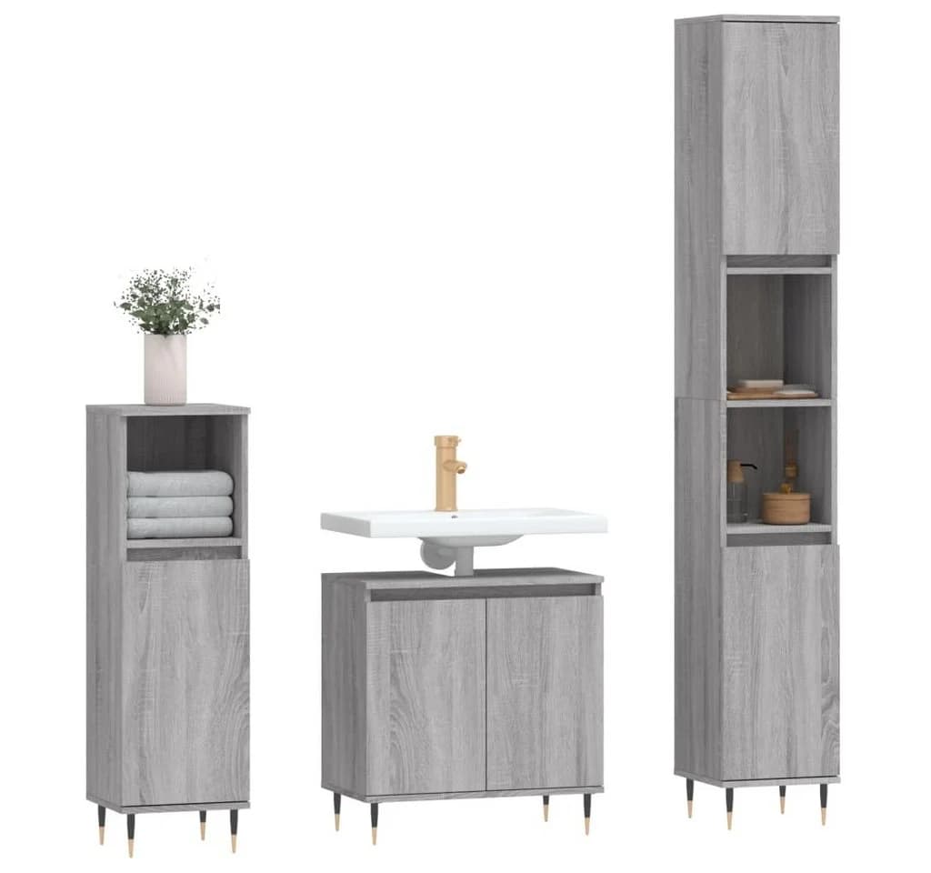 vidaXL Badezimmer-Set 3-tlg. Grau Holzwerkstoff - Bild 3