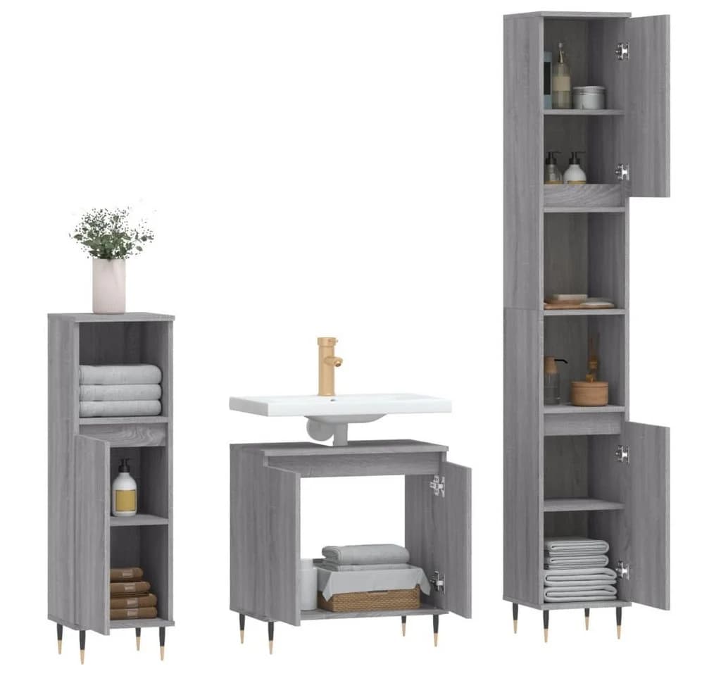 vidaXL Badezimmer-Set 3-tlg. Grau Holzwerkstoff - Bild 4