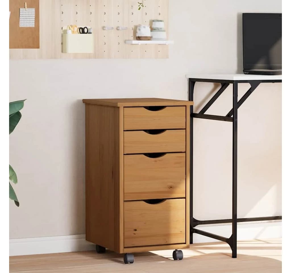 vidaXL Aktenschrank Rollschrank mit Schubladen MOSS Honigbraun Massivholz Kiefer