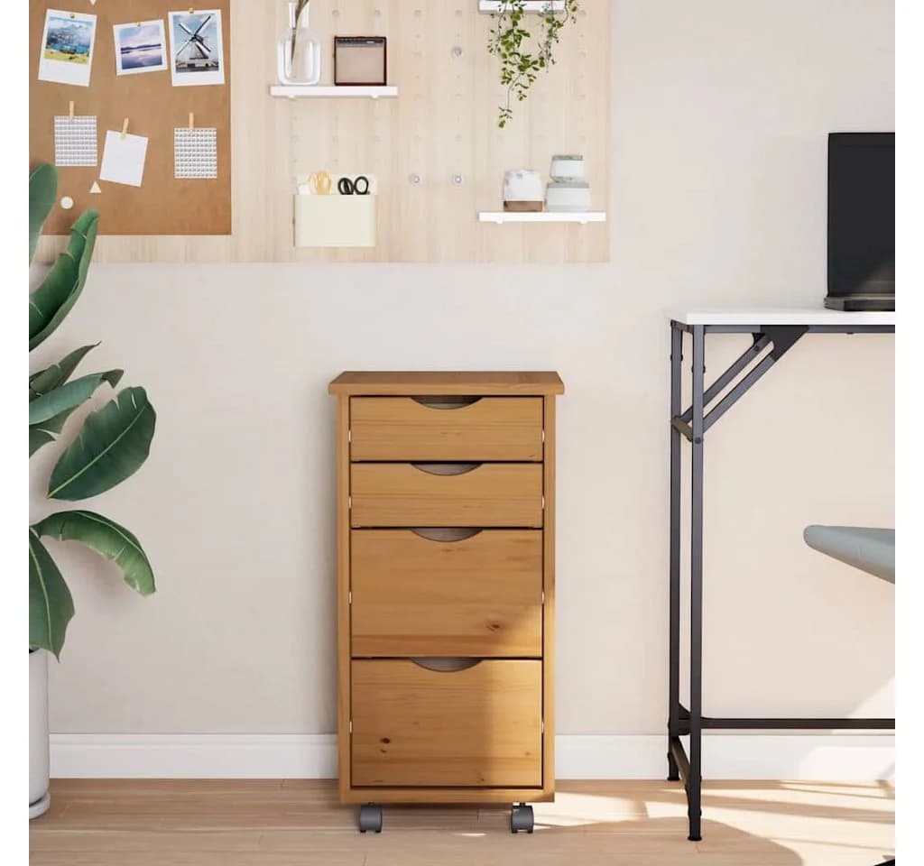 vidaXL Aktenschrank Rollschrank mit Schubladen MOSS Honigbraun Massivholz Kiefer - Bild 3