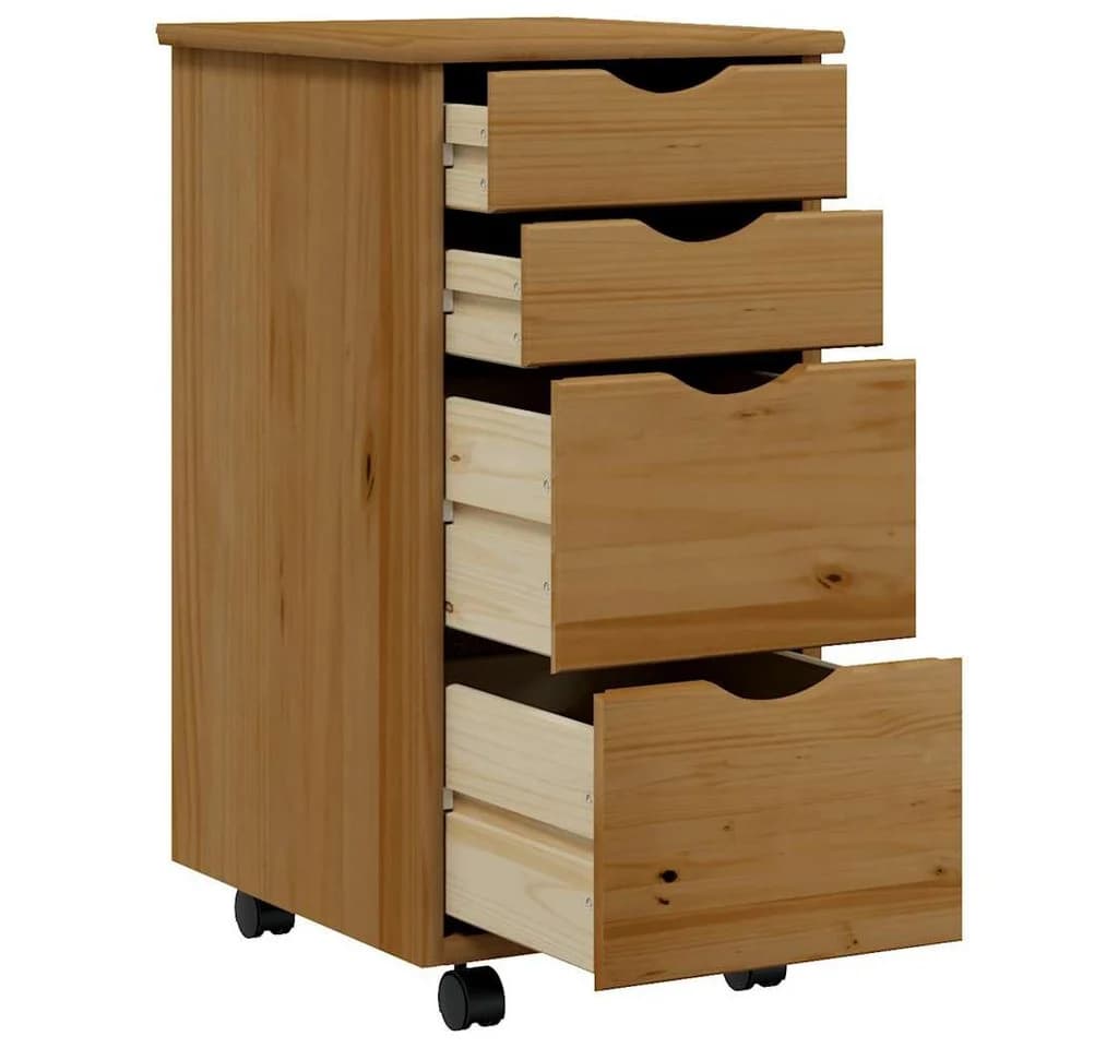 vidaXL Aktenschrank Rollschrank mit Schubladen MOSS Honigbraun Massivholz Kiefer - Bild 4