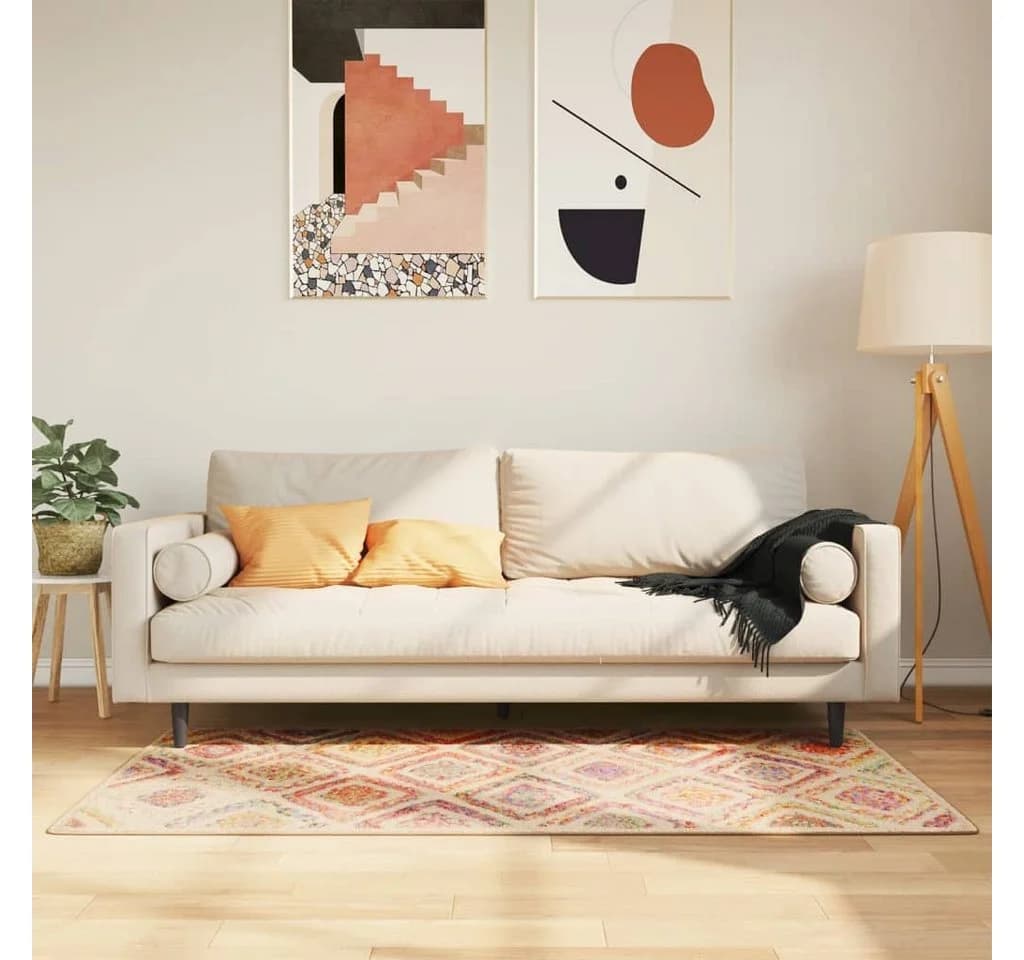 vidaXL Teppich 80x150 cm Mehrfarbig Rutschfest Waschbar Samt