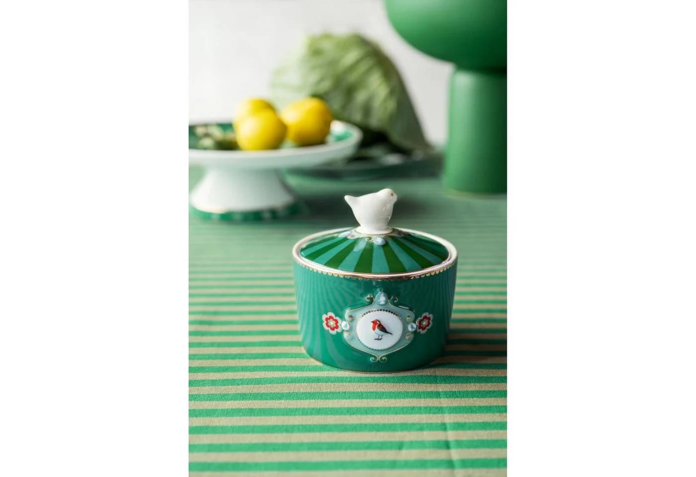 PiP Studio Zuckerdose Love Birds Medallion grün Bone China