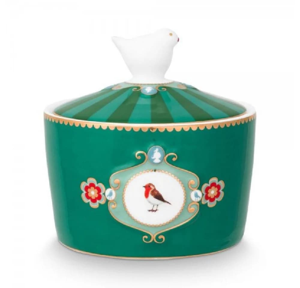 PiP Studio Zuckerdose Love Birds Medallion grün Bone China - Bild 4