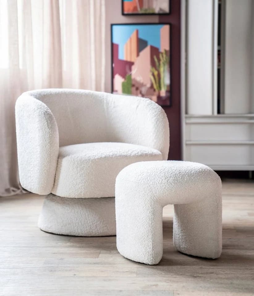 LEVEN Lifestyle Sitzhocker Nawasahi Bouclé Stoff Beige oder Taupe - Bild 4
