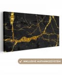 OneMillionCanvasses® Leinwandbild Panorama Marmor Gold Schwarz Fotodruck Bild 2