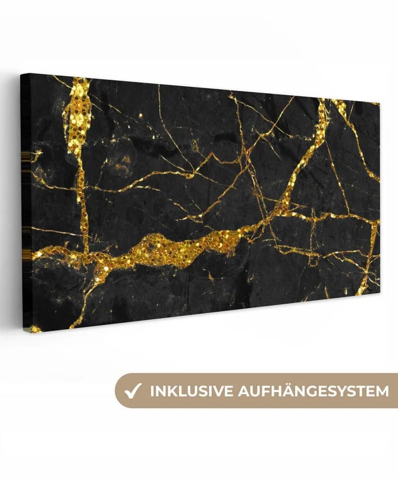 OneMillionCanvasses® Leinwandbild Panorama Marmor Gold Schwarz Fotodruck - Bild 2