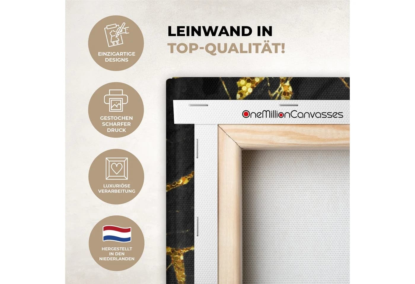 OneMillionCanvasses® Leinwandbild Panorama Marmor Gold Schwarz Fotodruck - Bild 3
