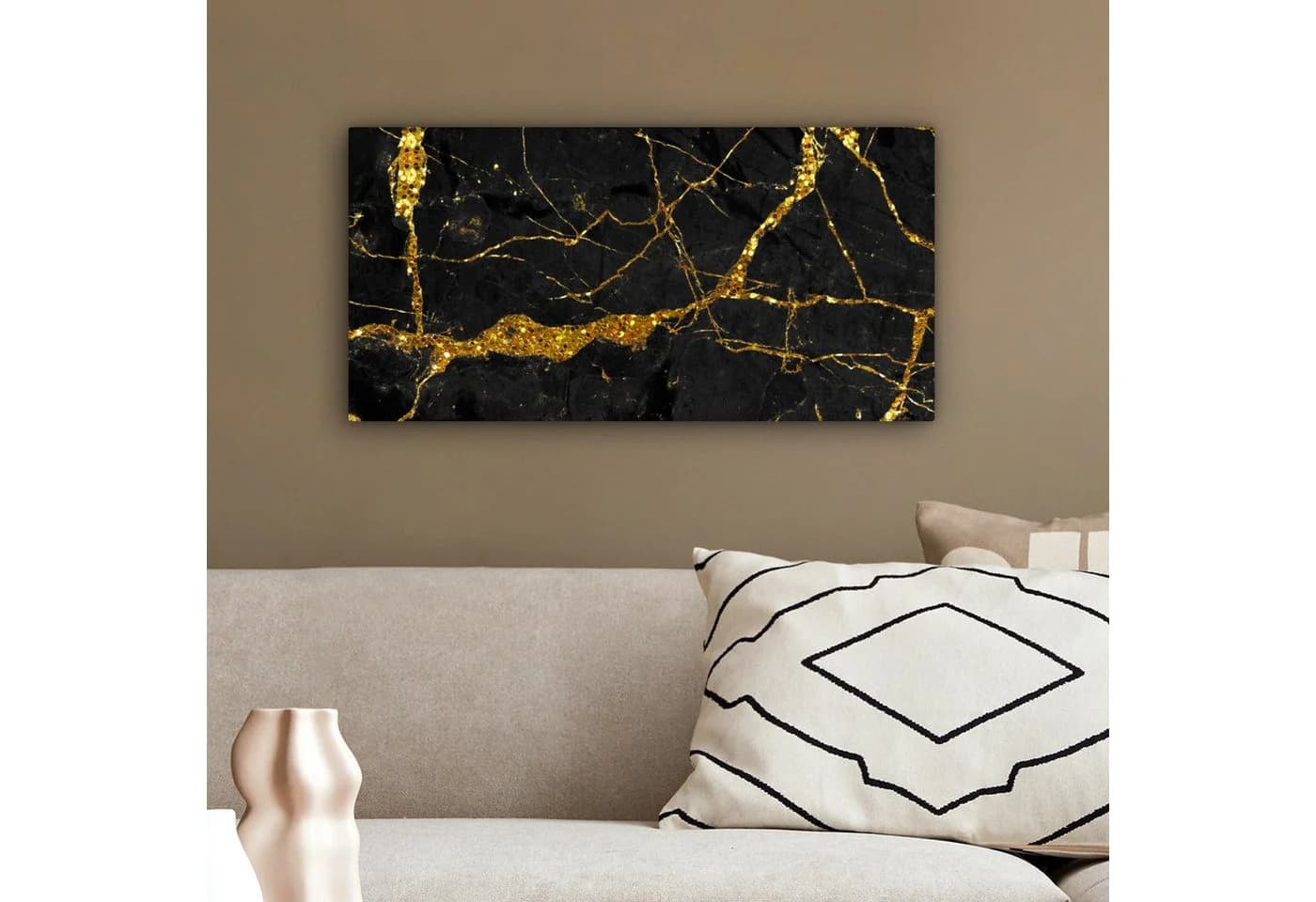 OneMillionCanvasses® Leinwandbild Panorama Marmor Gold Schwarz Fotodruck - Bild 4