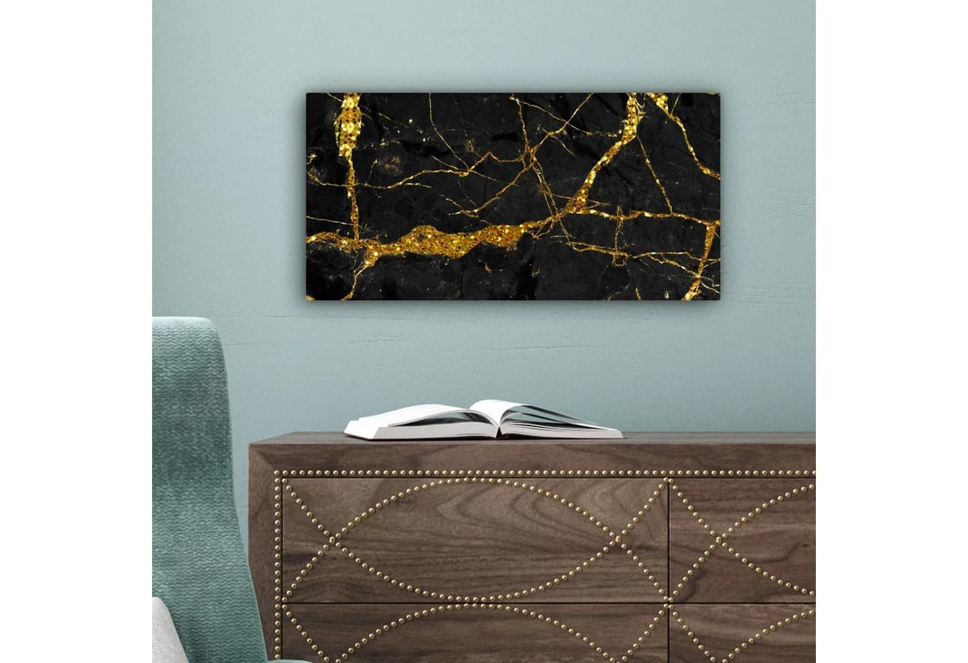 OneMillionCanvasses® Leinwandbild Panorama Marmor Gold Schwarz Fotodruck - Bild 5