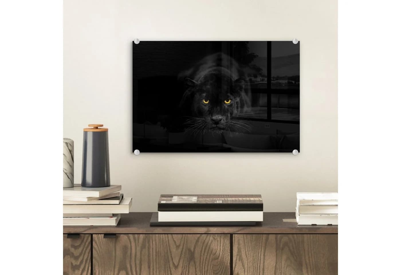 MuchoWow Acrylglasbild Panther Schwarz Orange