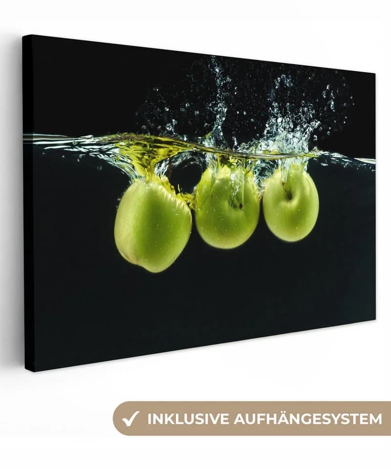 OneMillionCanvasses® Leinwandbild Äpfel Schwarz Grün 30x20 cm - Bild 2