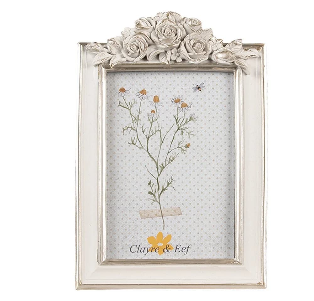 Clayre & Eef Bilderrahmen Weiß mit Blumenmotiv Polyresin - Bild 2
