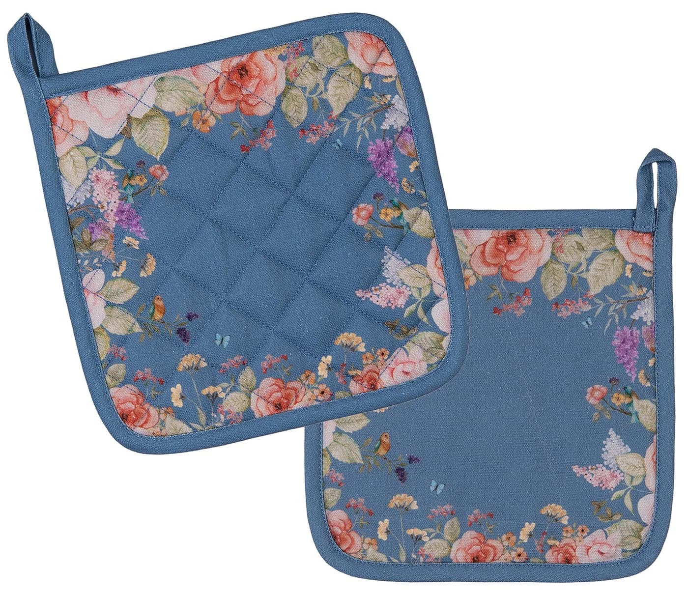 Clayre & Eef Topflappen Floral Fiesta 2-tlg. Baumwolle Blau - Bild 2