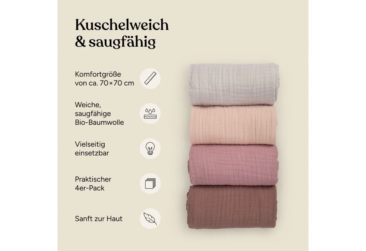 Ehrenkind Spucktuch Mulltücher-Set 4er Bio-Baumwolle Blau - Bild 3