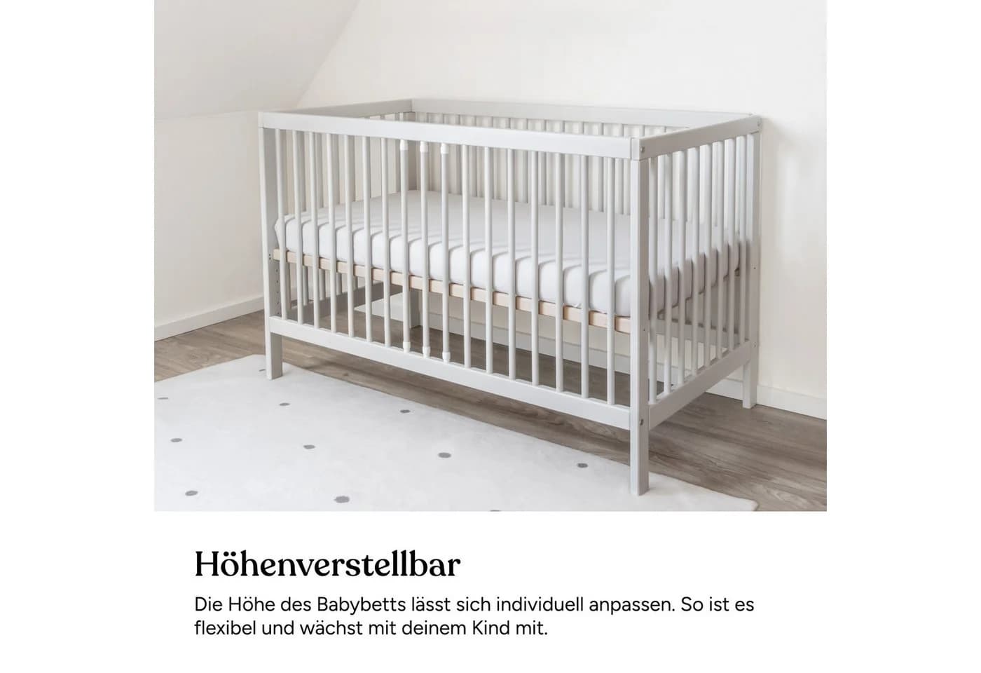 Ehrenkind Babybett PUR Massivholz mit Matratze Grau - Bild 4