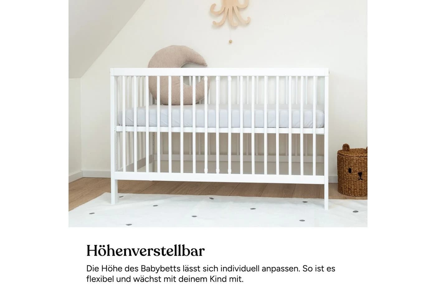 Ehrenkind Babybett PUR Massivholz Weiß 9-fach höhenverstellbar - Bild 4