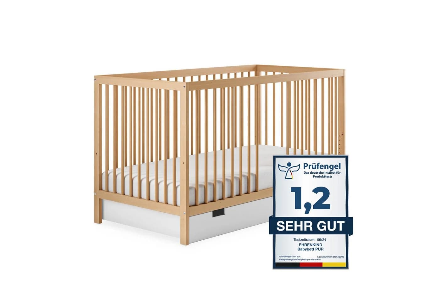 Ehrenkind Babybett PUR Massivholz Höhenverstellbar Weiß - Bild 2