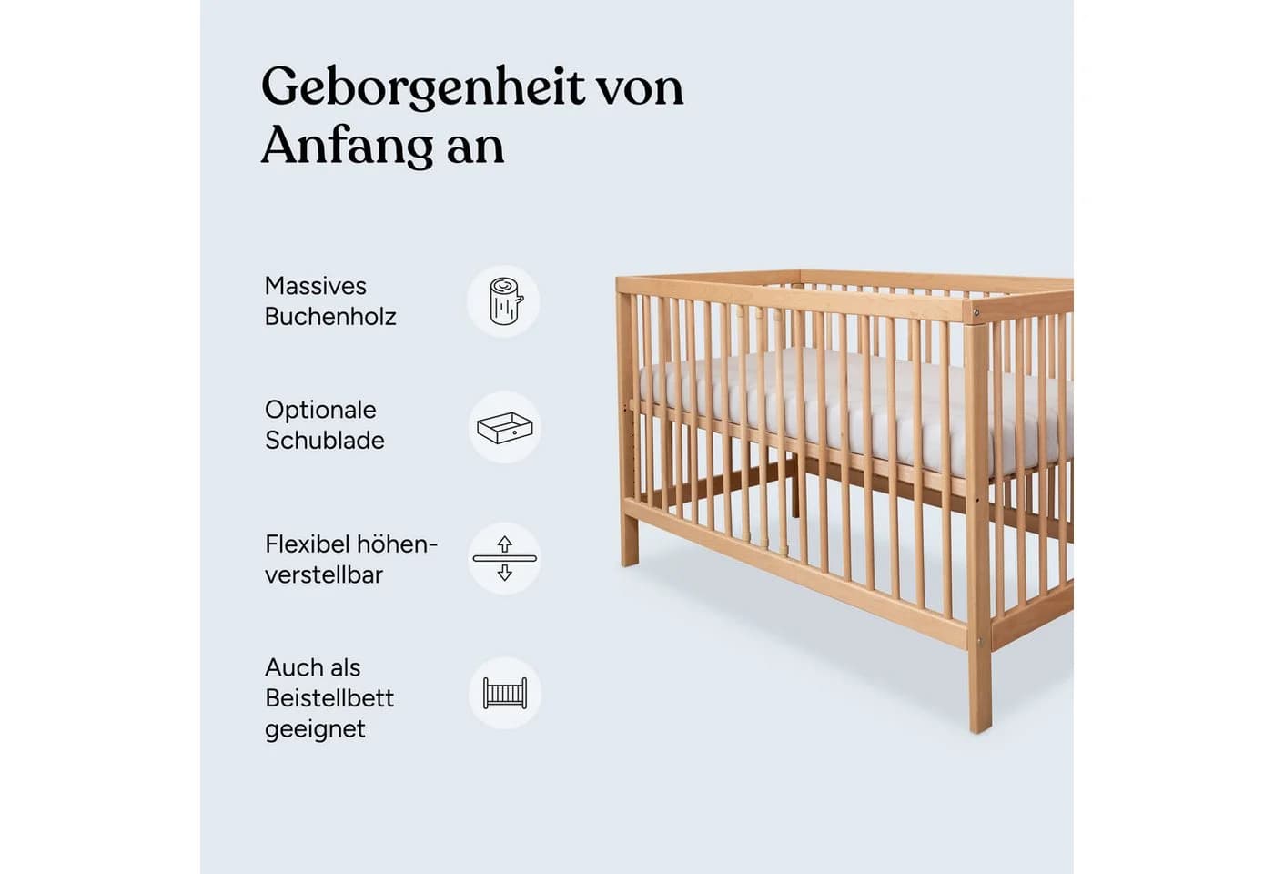 Ehrenkind Babybett PUR Massivholz Höhenverstellbar Weiß - Bild 3
